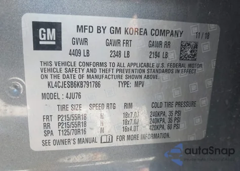 2019 Buick Encore Awd Preferred из США, поврежденный, VIN KL4CJESB6KB791786